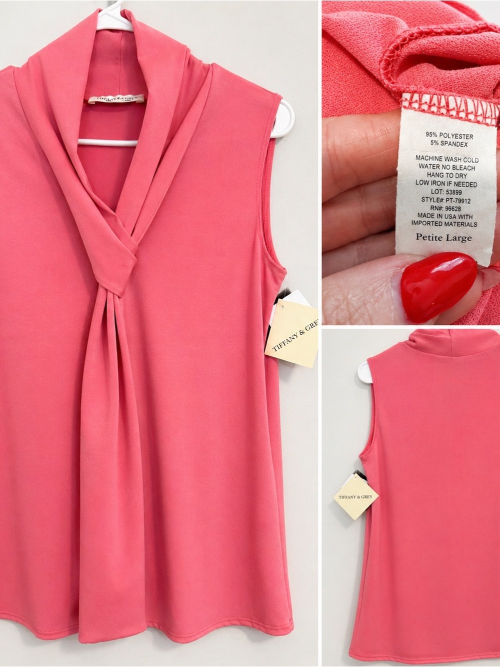 Tiffany & Grey Sleeveless Knot-Neck Shell in Coral Pink